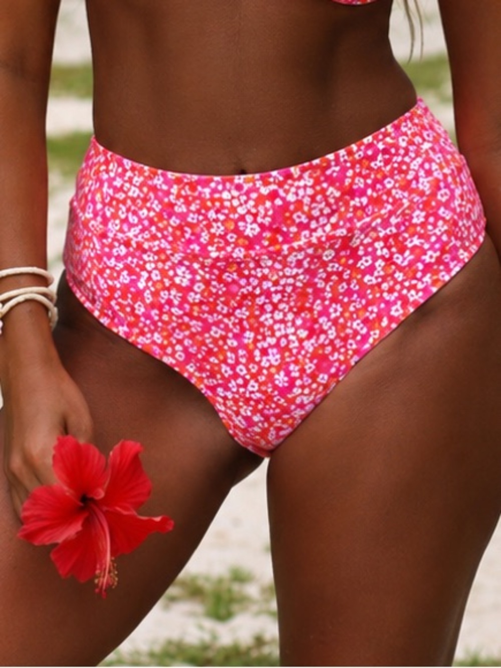 NWT Kulani Kinis High Hip Cheeky Bikini Bottom Coral Crush XXL